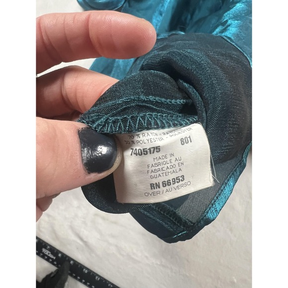 Joan Leslie Woman Blouse Womens 16W Blue Shiny Button Front Collared Evening Top - Picture 11 of 14